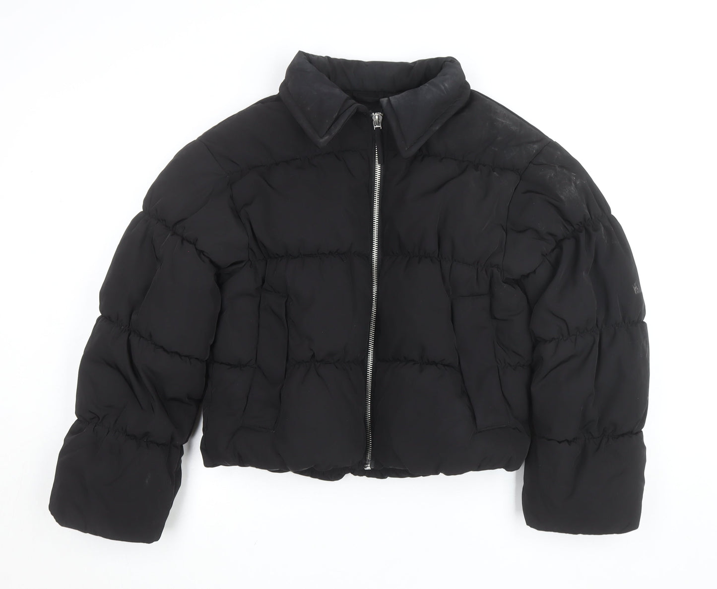 Monki Women's Black Cropped Puffer Jacket Size M Polyester Winter Coat