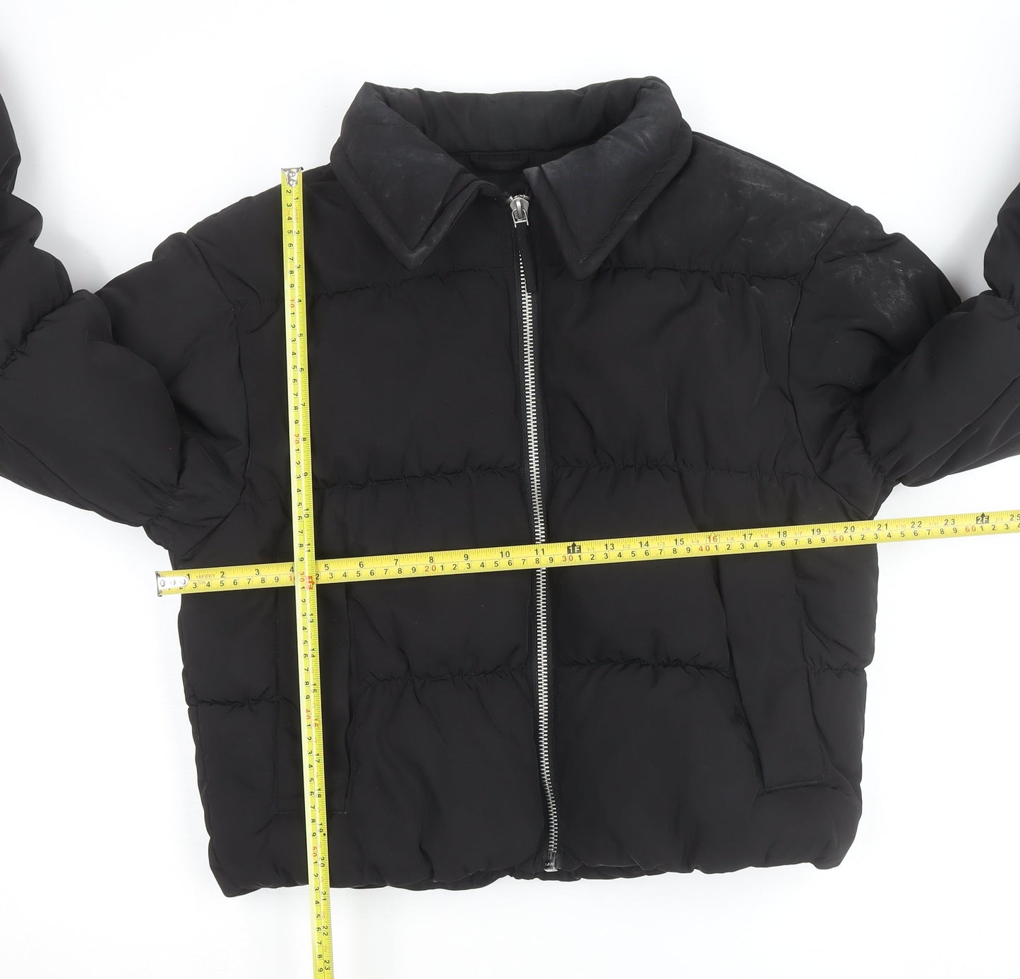 Monki Women's Black Cropped Puffer Jacket Size M Polyester Winter Coat