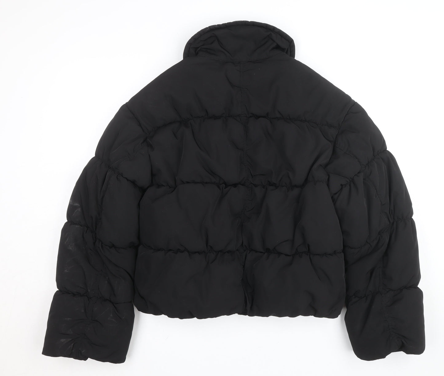 Monki Women's Black Cropped Puffer Jacket Size M Polyester Winter Coat