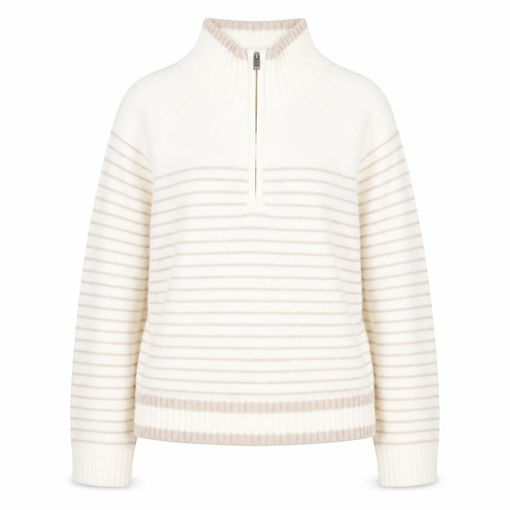 Dunnes Women Ivory Striped 1/4 Zip High Neck Jumper Size 14