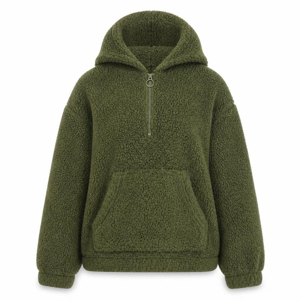 Tu Women Green Fleece Hooded 1/4 Zip Jumper Size 12