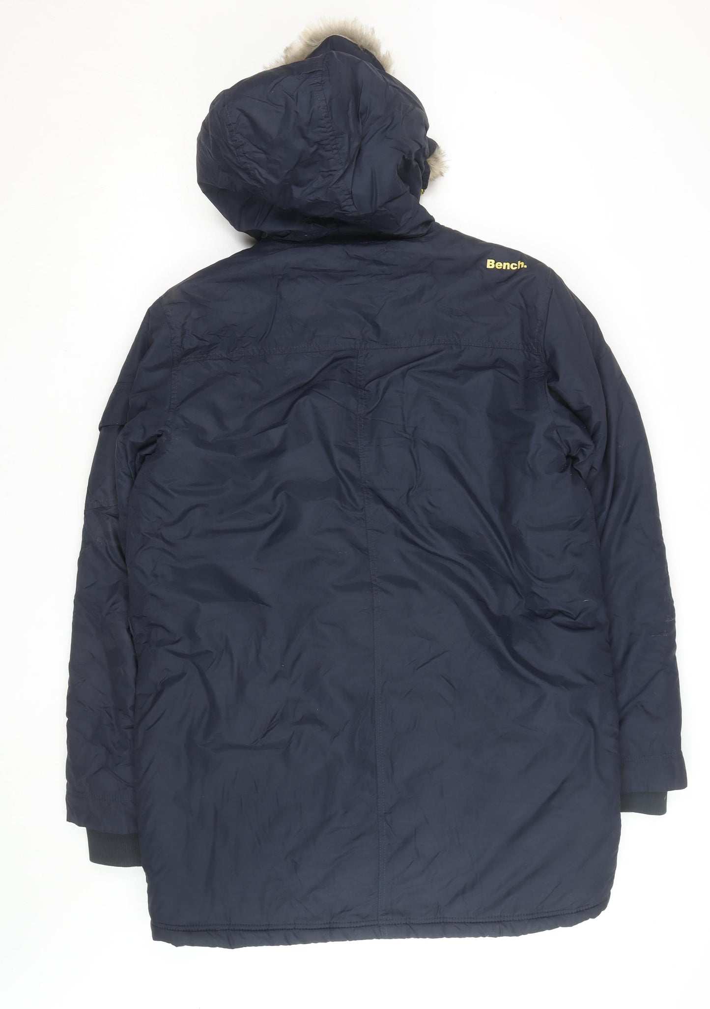 Bench Mens Blue Hooded Parka Jacket L Faux Fur Trim Winter Coat