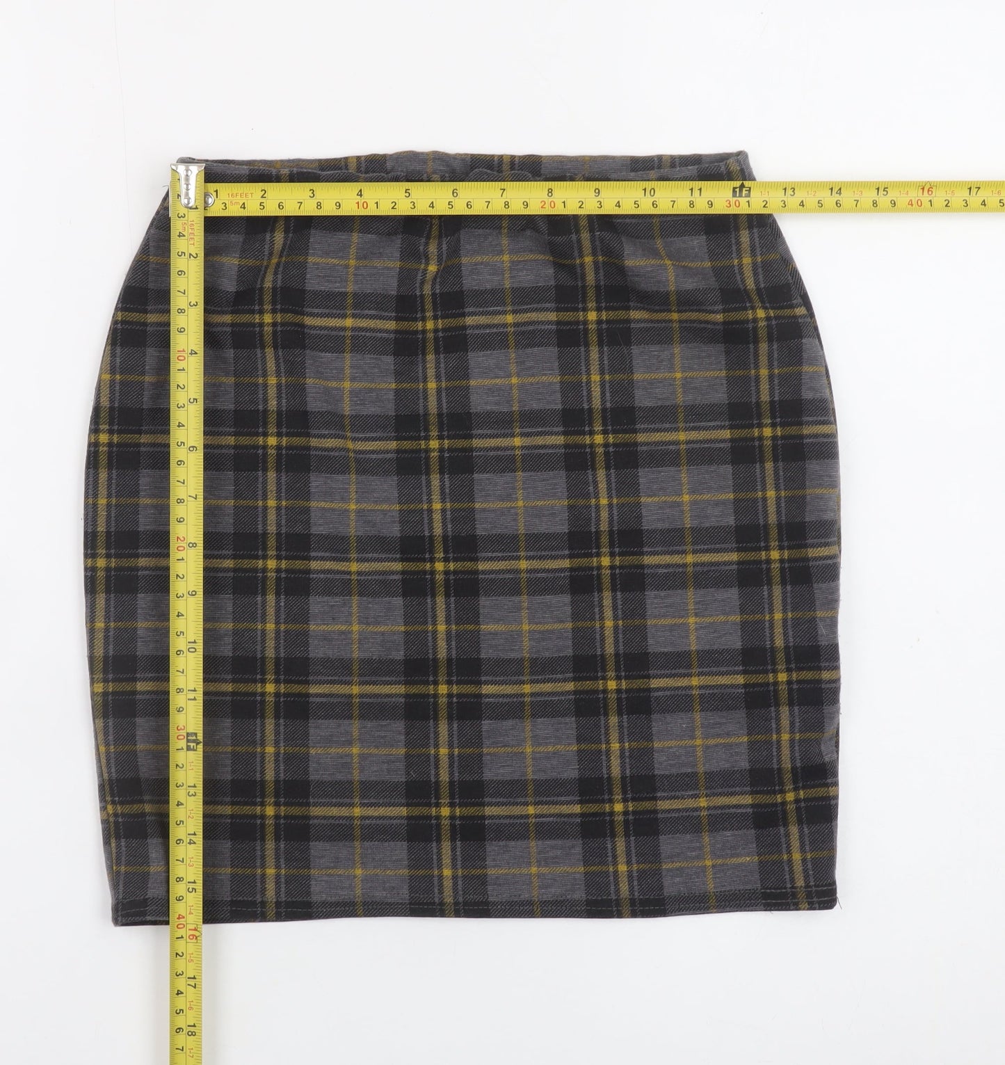 New Look Women's Grey Check Pencil Skirt Size 8 Stretch