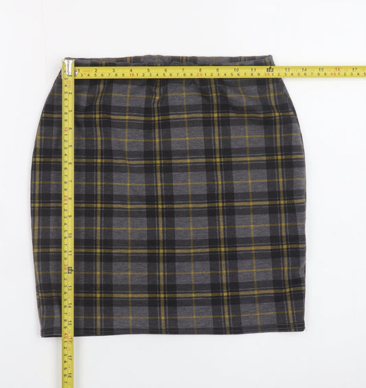 New Look Women's Grey Check Pencil Skirt Size 8 Stretch