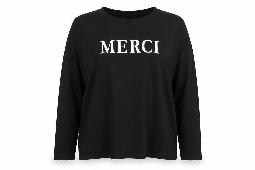 New Look Women Black Long Sleeve Merci T-Shirt UK 14 Polyester Linen Blend