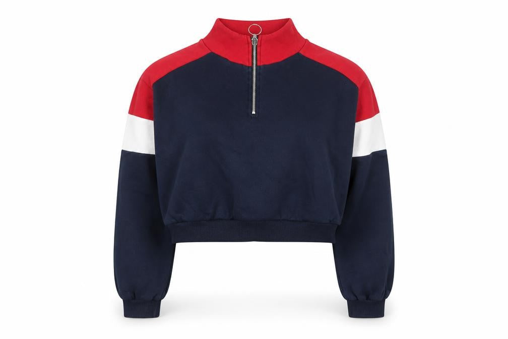 H&M Divided Women’s Navy Red Colourblock 1/2 Zip Sweatshirt Size S