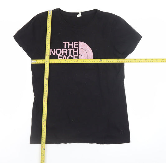 The North Face Womens Black Pink Logo Cotton T-Shirt UK 10 M