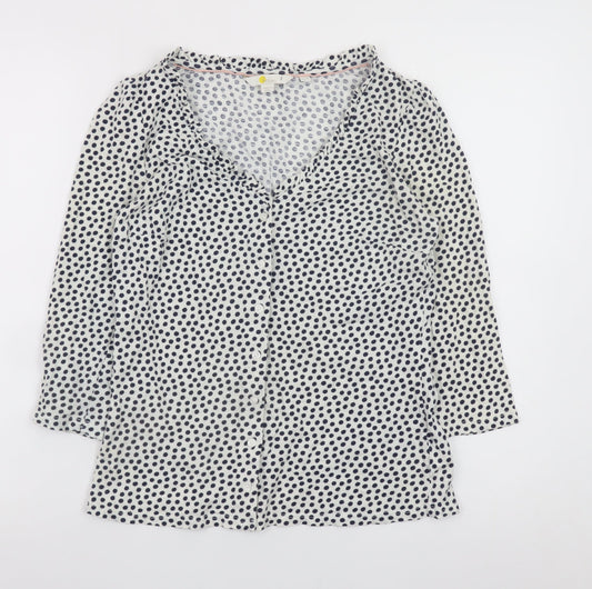 Boden Women's White Polka Dot Cotton Blouse Size 10R 3/4 Sleeve