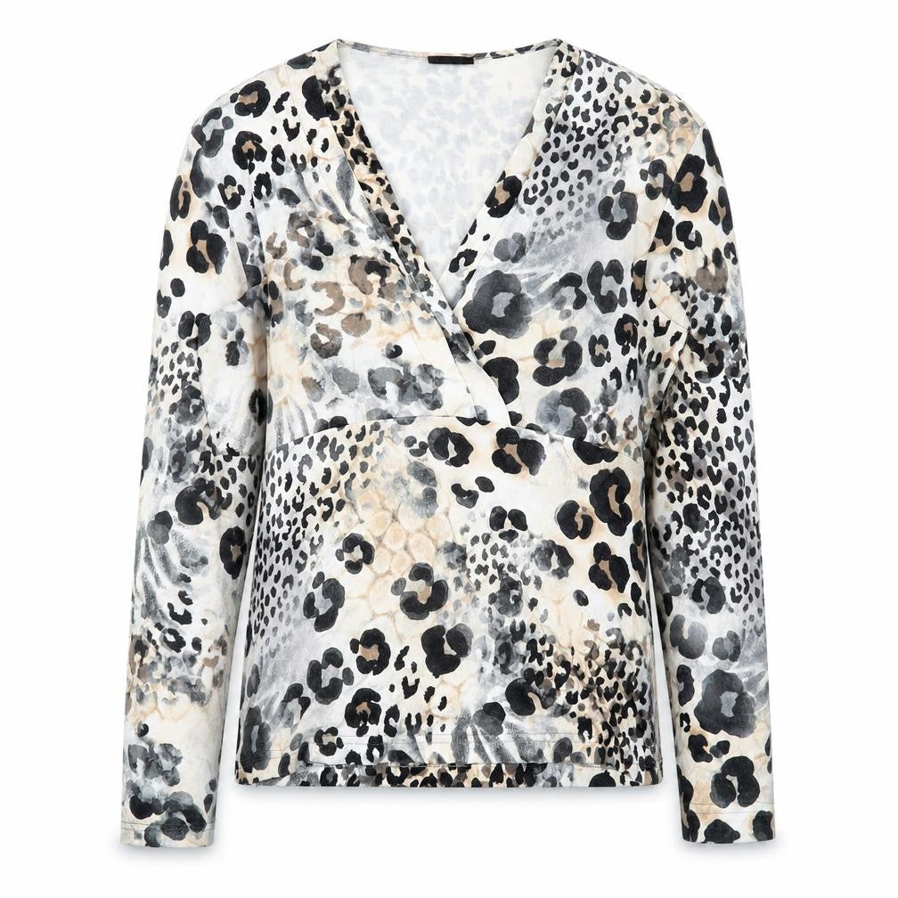 Gerry Weber Women's Multicoloured Animal Print Wrap V-Neck Blouse Size 14