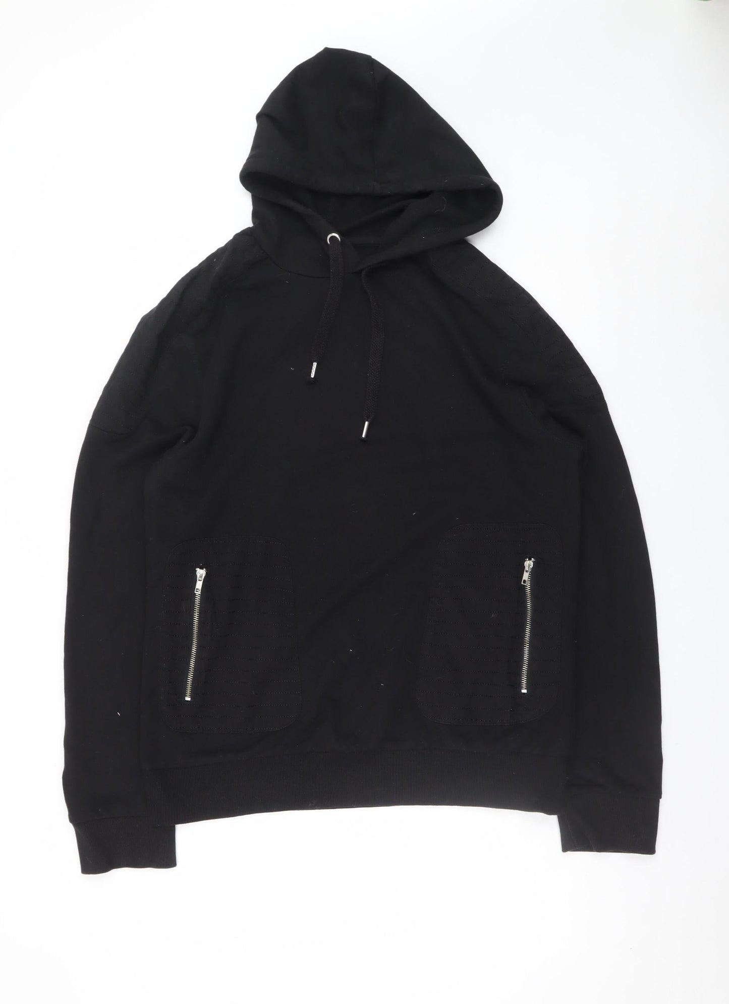 Genetic Apparel Men's Black Hoodie L Pullover Zip Pocket Cotton Blend