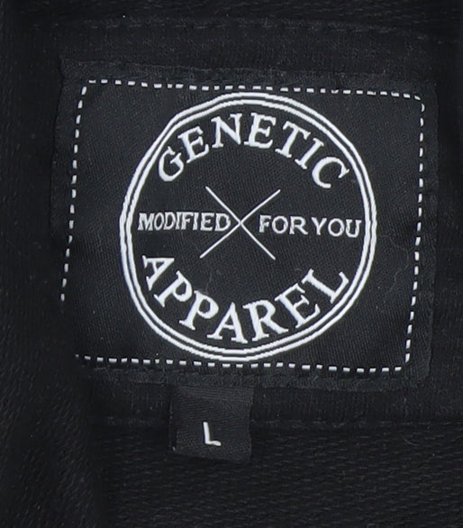 Genetic Apparel Men's Black Hoodie L Pullover Zip Pocket Cotton Blend