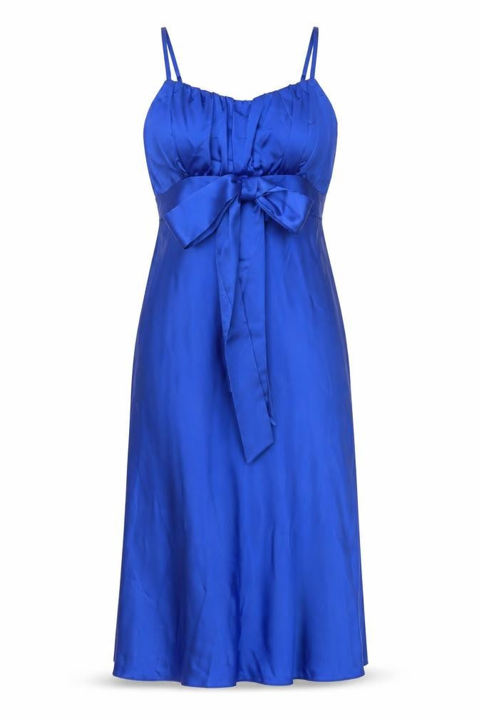Quiz Women Blue Satin Slip Dress Size 10 Midi Belted Strappy