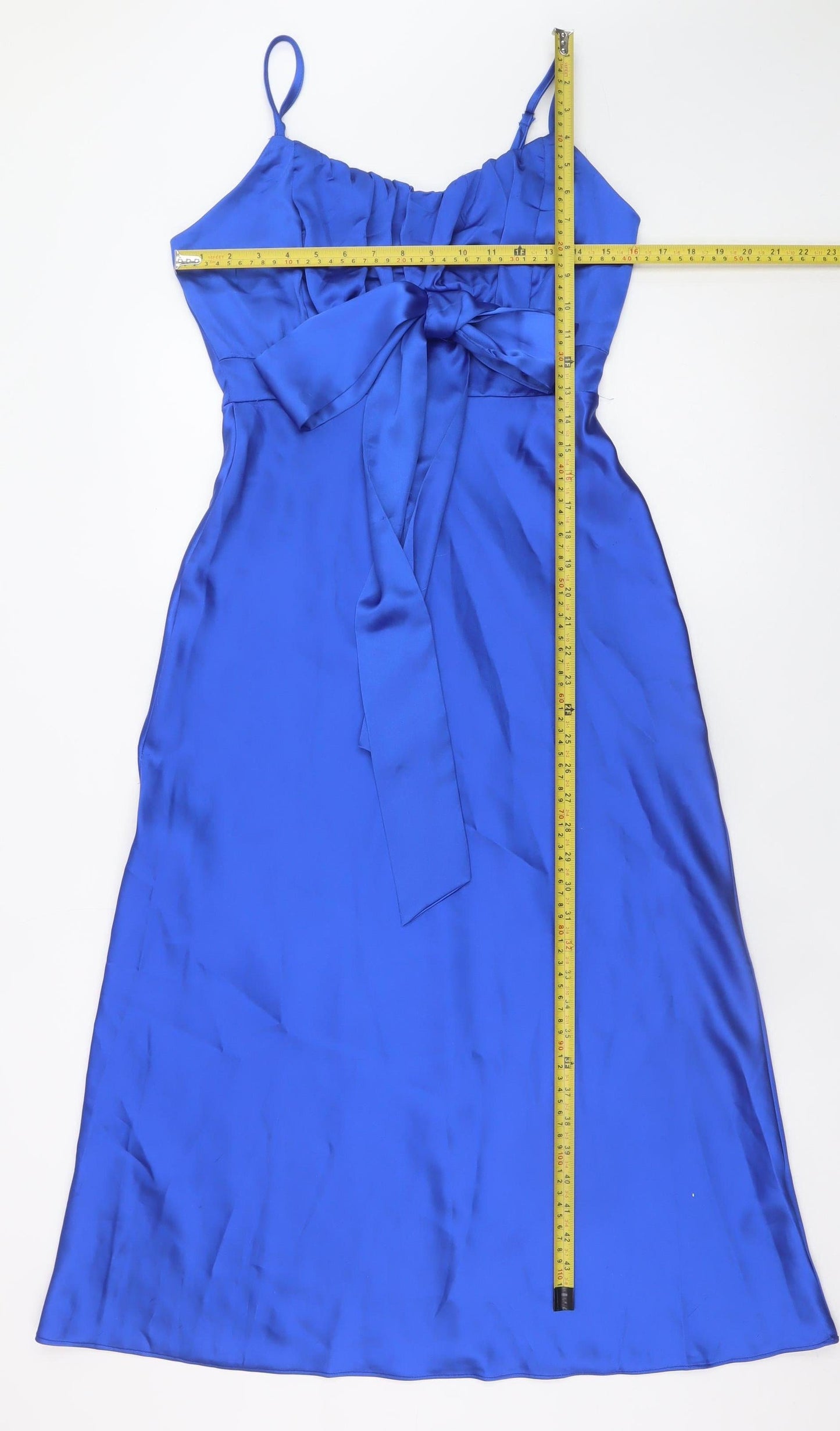 Quiz Women Blue Satin Slip Dress Size 10 Midi Belted Strappy