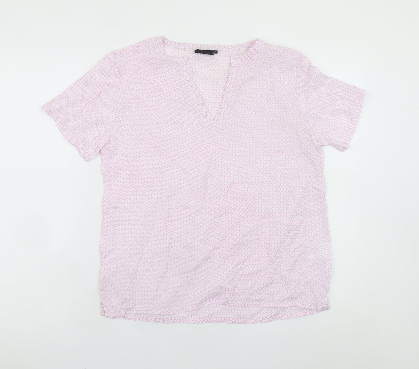 b.young Women's Pink Geometric Short Sleeve V-Neck Blouse Size 8