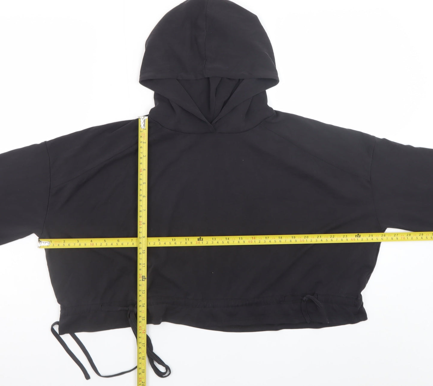 Zara Women Black Drawstring Cropped Hoodie Size S