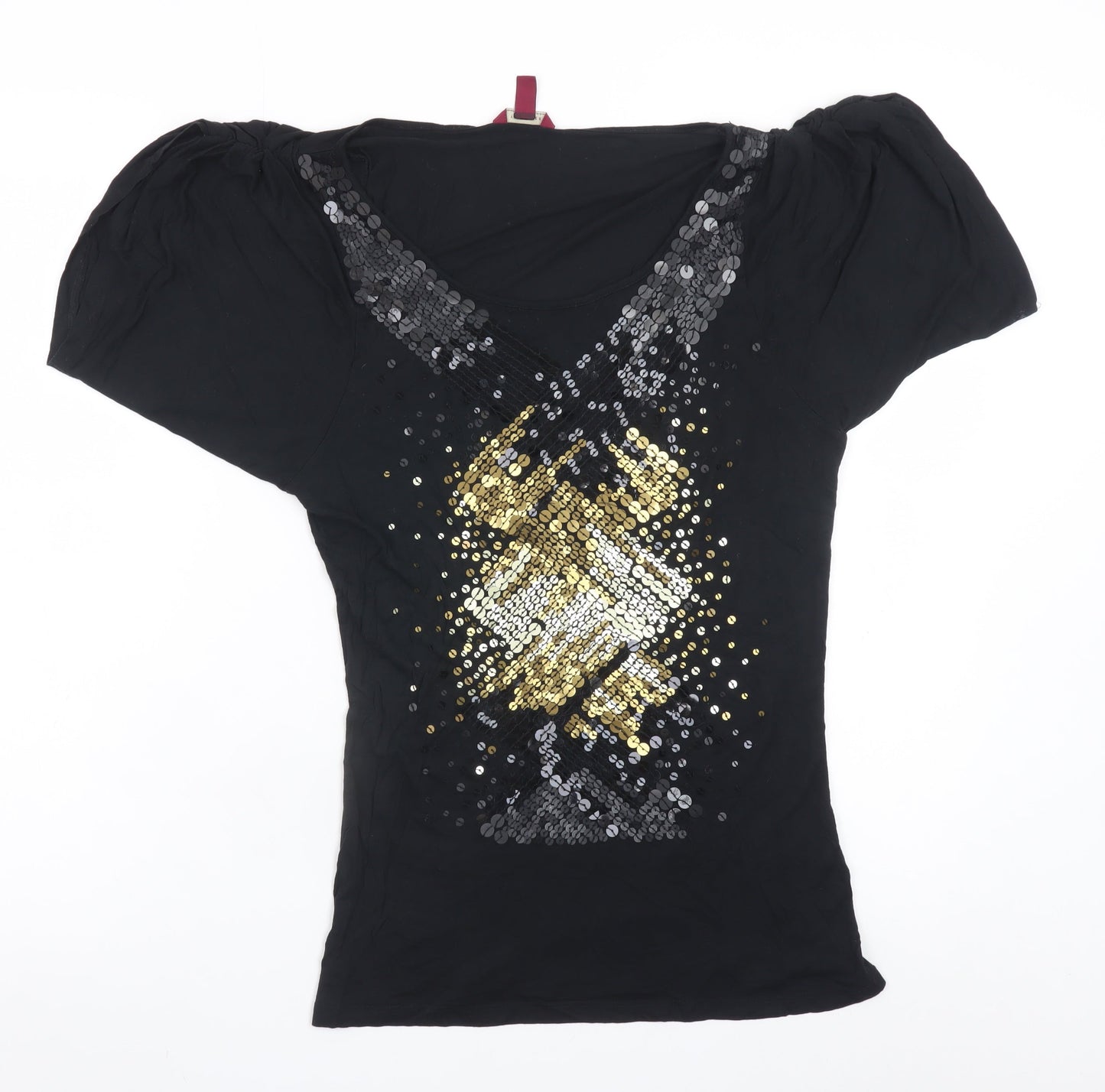 Ted Baker Women's Black Sequin V-Neck Modal T-Shirt Size 10