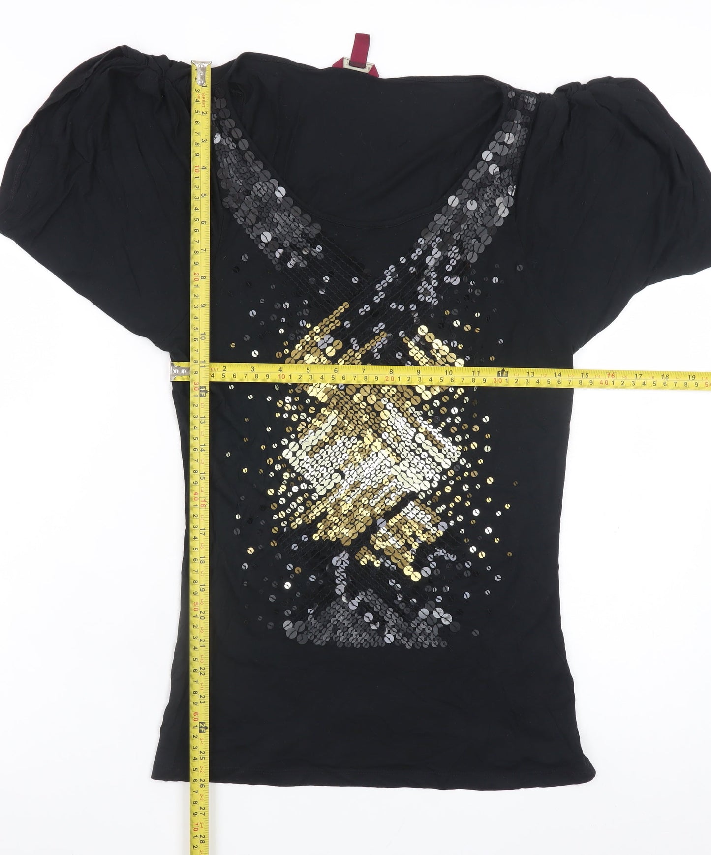 Ted Baker Women's Black Sequin V-Neck Modal T-Shirt Size 10