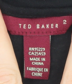 Ted Baker Women's Black Sequin V-Neck Modal T-Shirt Size 10