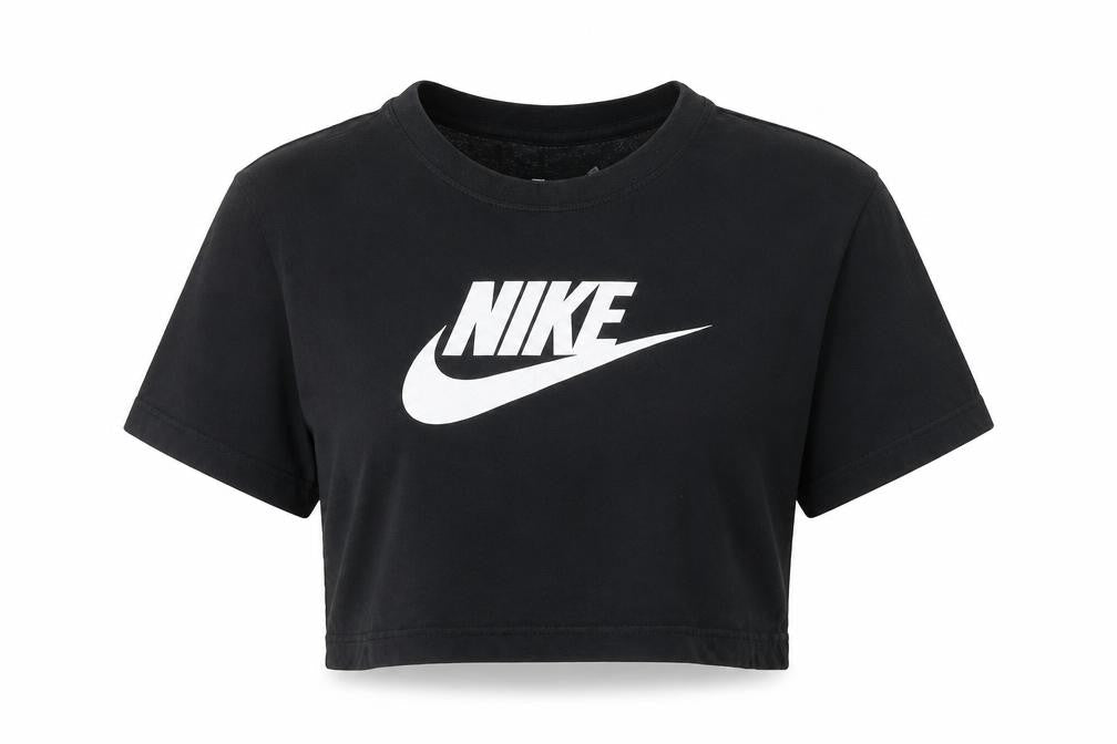 Nike Women Black Cropped T-Shirt XS Loose Fit Cotton