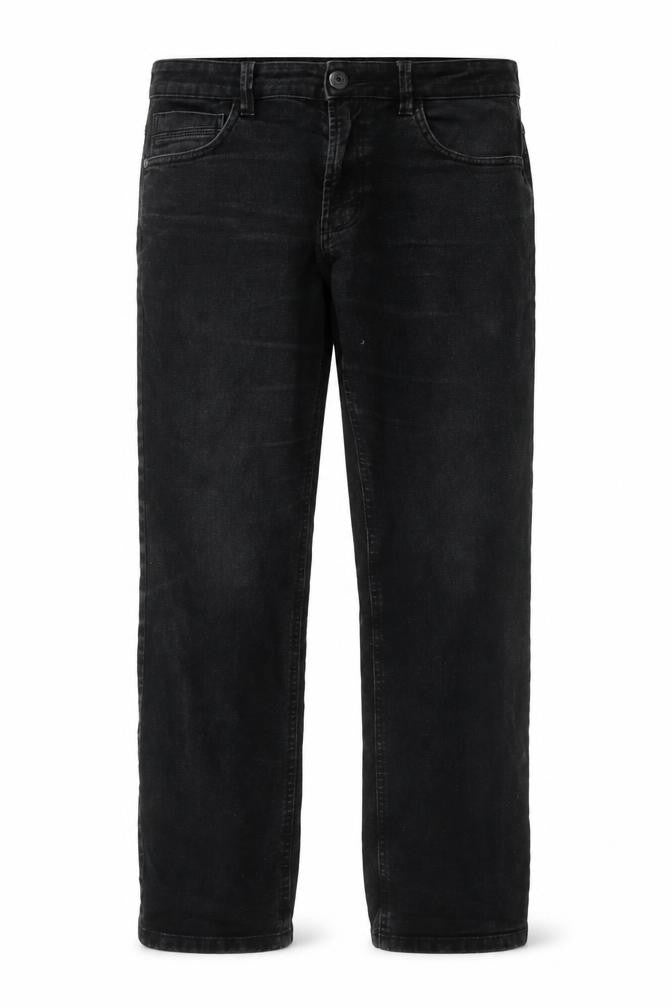 Front view of Dunnes Men's Black Straight Jeans 34W 30L Cotton Denim