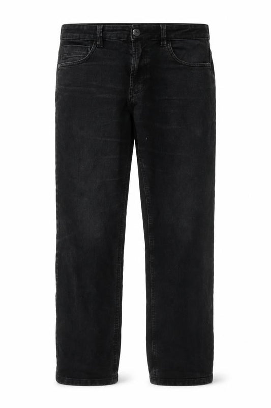 Front view of Dunnes Men's Black Straight Jeans 34W 30L Cotton Denim