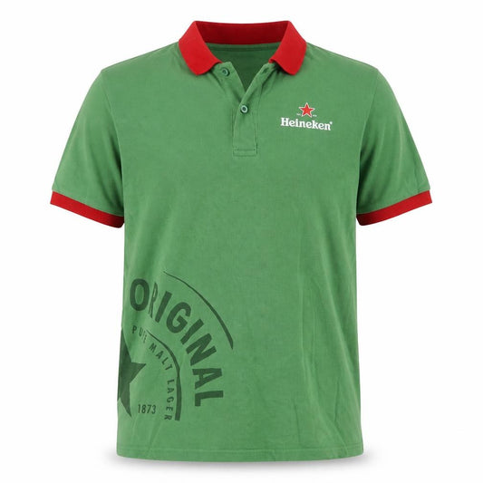Heineken Men’s Green Red Trim Polo Shirt L Logo Casual Top