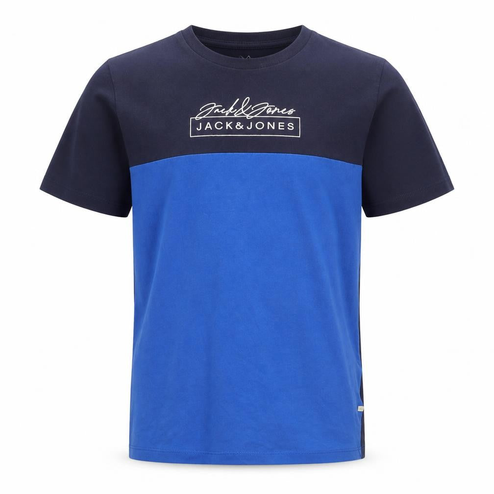 Jack & Jones Boys Blue Colourblock Cotton Logo T-Shirt 14 Years