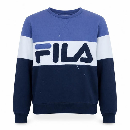 FILA Womens Blue Colourblock Sweatshirt Size 10 Crew Neck Pullover