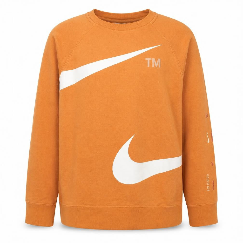 Front view of Nike boys’ orange crew neck sweatshirt 147-158cm graphic print fleece