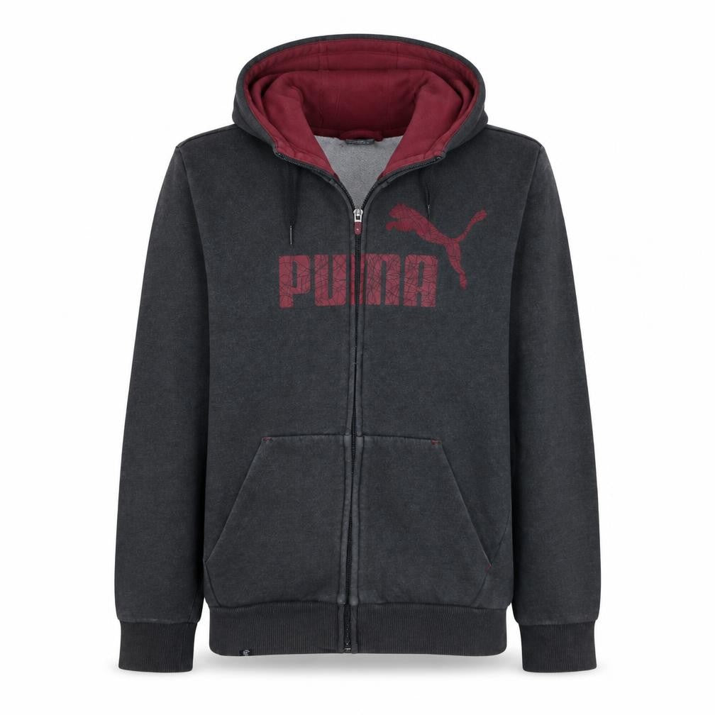 Front view of Puma Men's Grey Full Zip Hoodie S Sports Fleece Sweatshirt