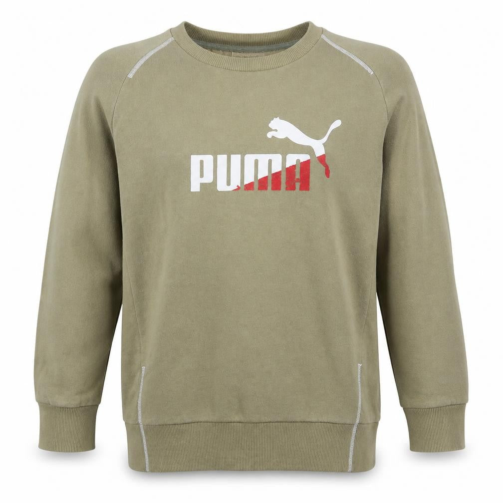 Puma Mens Beige Crew Neck Pullover Sweatshirt L Sports Logo