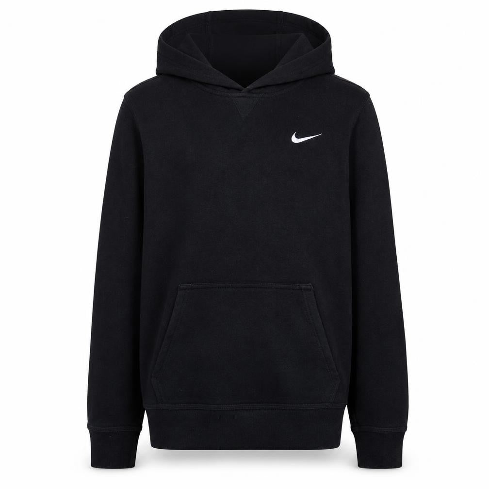 Front view of Nike boys’ black pullover hoodie xl 13-15 years fleece hooded sweatshirt