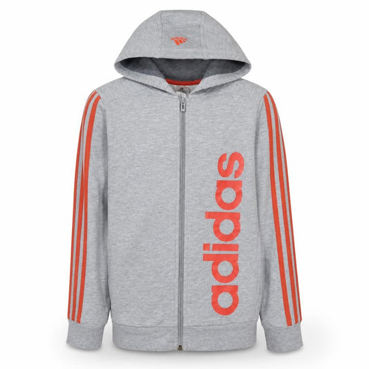 Adidas Boys Grey Full Zip Hoodie 13-14 Years Logo Sportswear