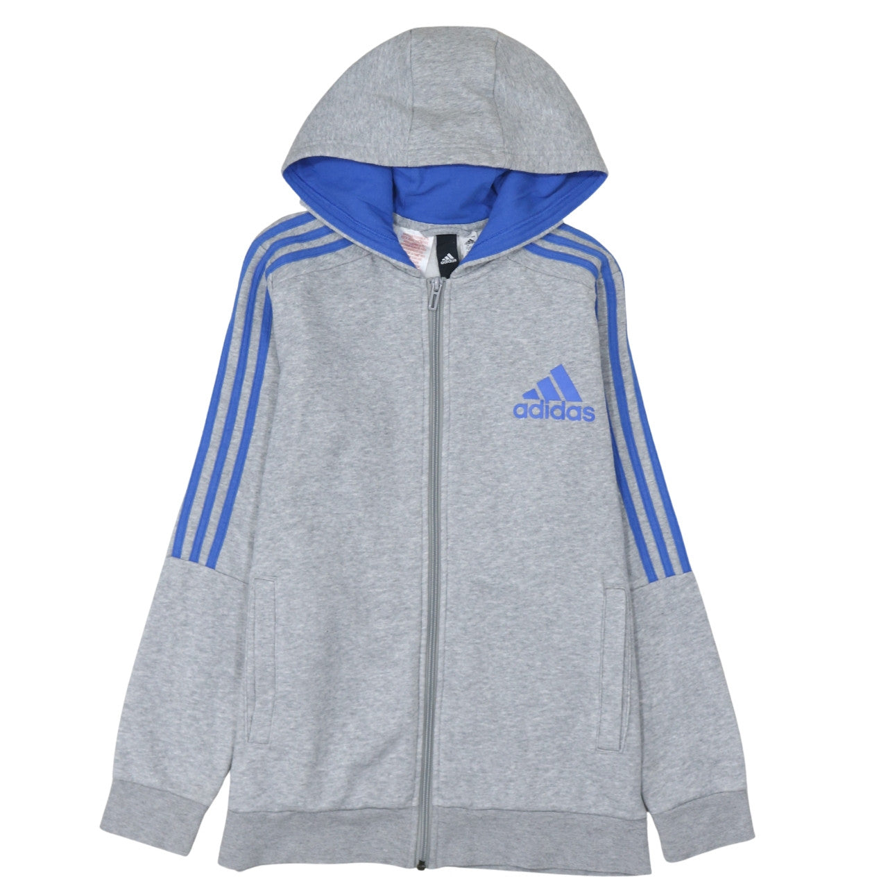 Adidas Boys Grey Full Zip Hoodie 13-14 Years Sports Logo Fleece