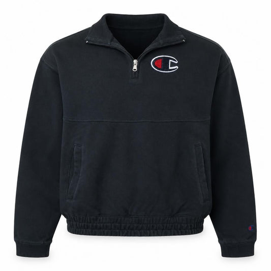 Champion Black Small 1/4 Zip Cotton Sweatshirt for Women