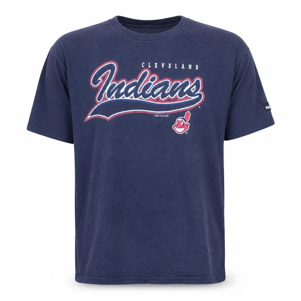 Front view of Puma men’s blue xl cleveland indians sports graphic retro t-shirt