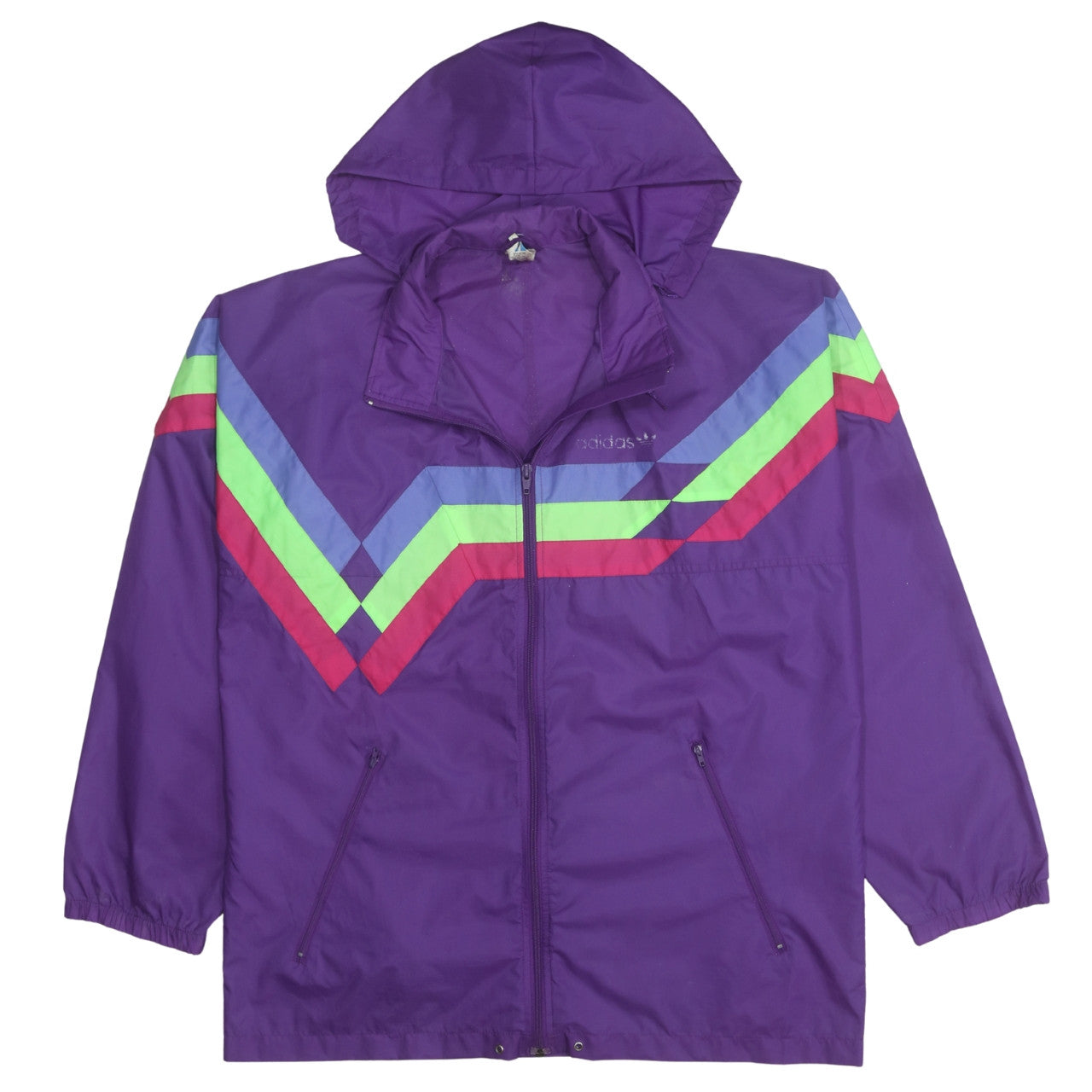 Adidas Women's Purple Hooded Windbreaker Jacket Size M Retro 80s Style