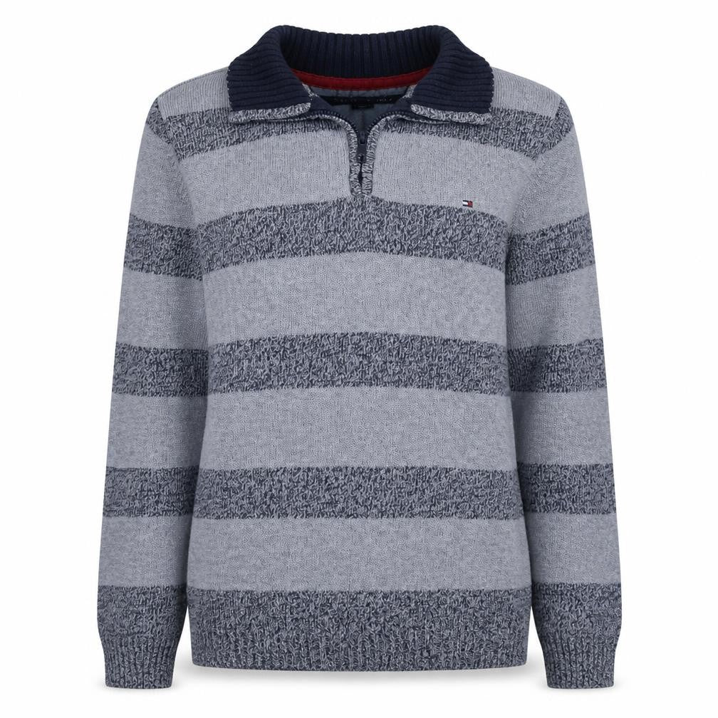 Tommy Hilfiger Womens Grey Striped Cotton 1/4 Zip Jumper M