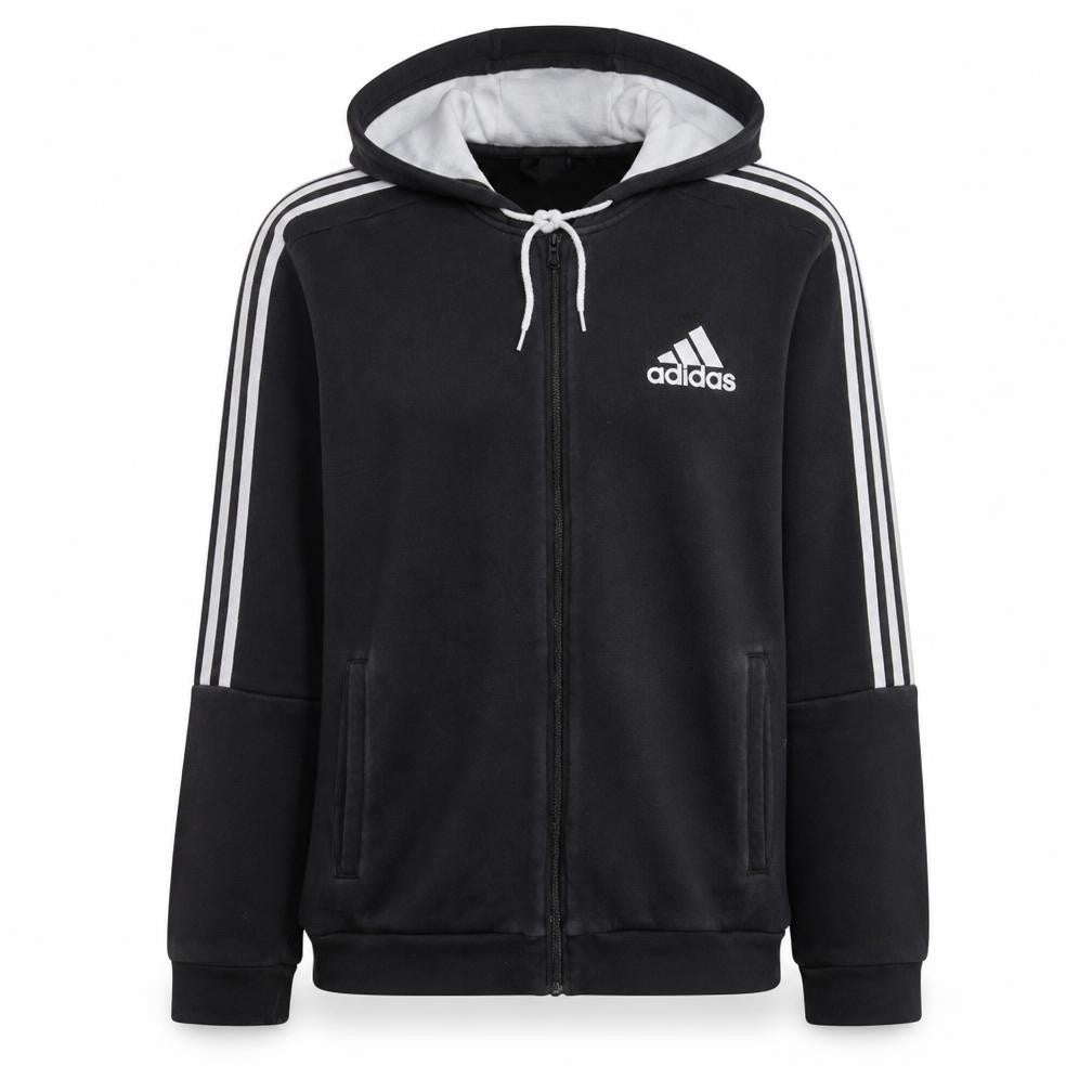 Front view of Adidas Men's Black Full Zip Hoodie L Sports Fleece Sweatshirt