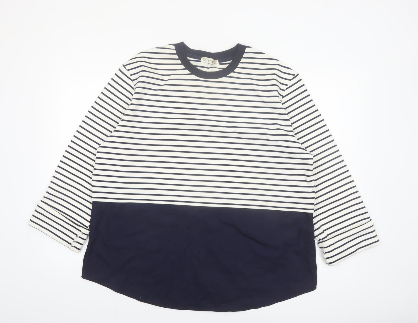 Gallery Women Blue Striped Long Sleeve Crew Neck Cotton T-Shirt Size 16