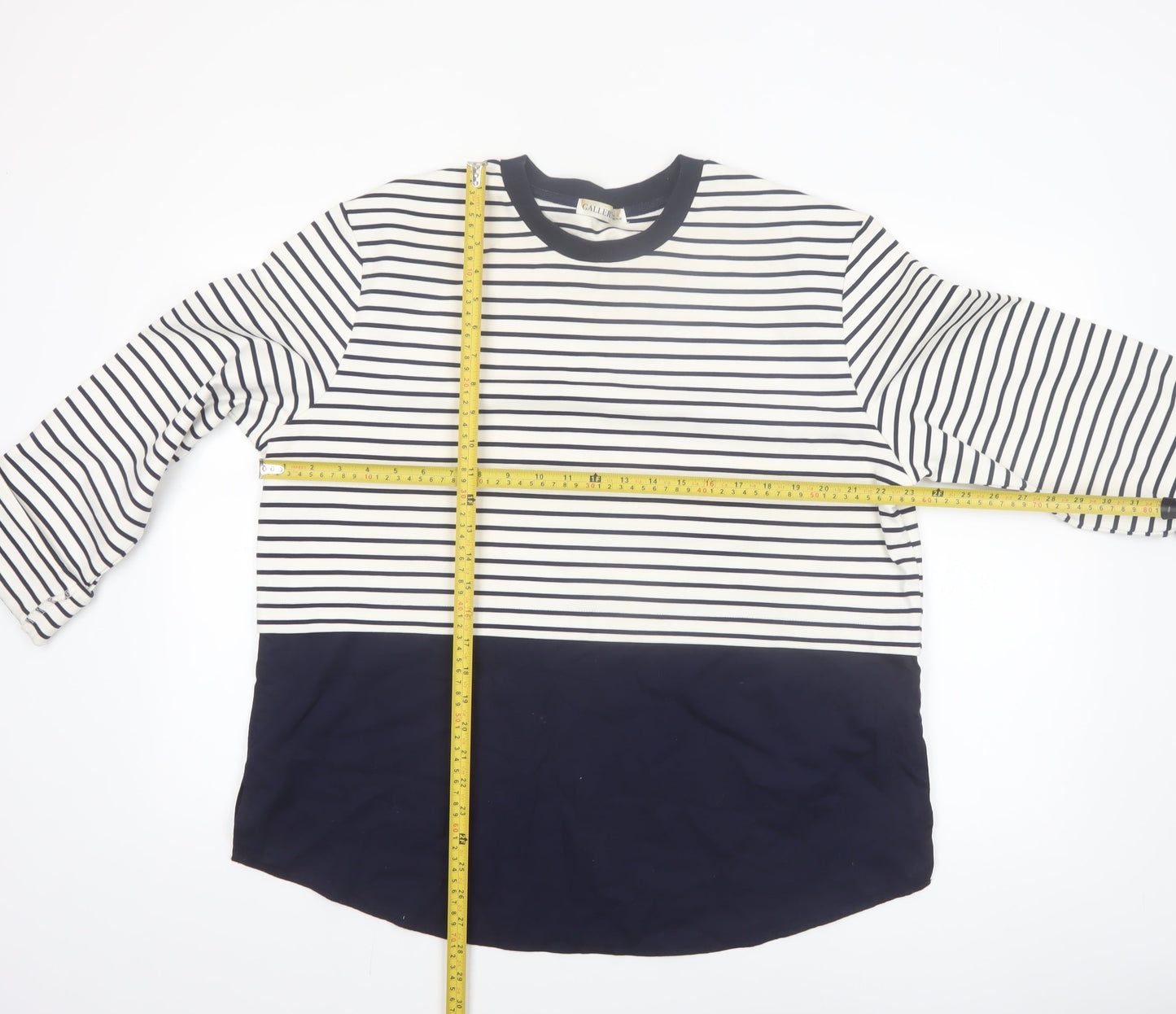 Gallery Women Blue Striped Long Sleeve Crew Neck Cotton T-Shirt Size 16