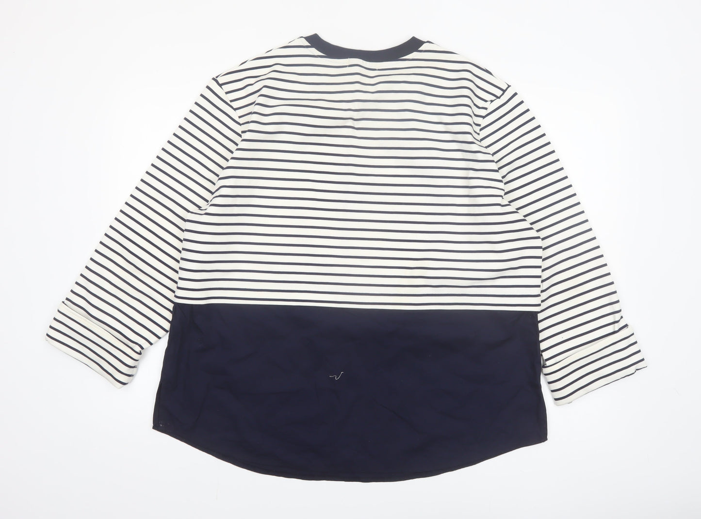 Gallery Women Blue Striped Long Sleeve Crew Neck Cotton T-Shirt Size 16