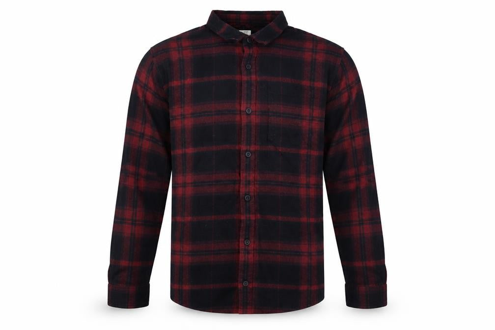 River Island Men's Red Plaid Flannel Long Sleeve Button-Up Shirt M