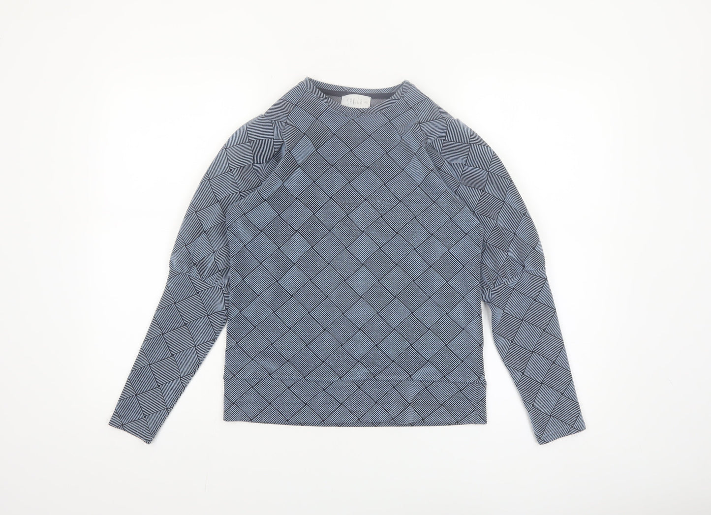 Savida Women's Blue Geometric Puff Sleeve Blouse XS