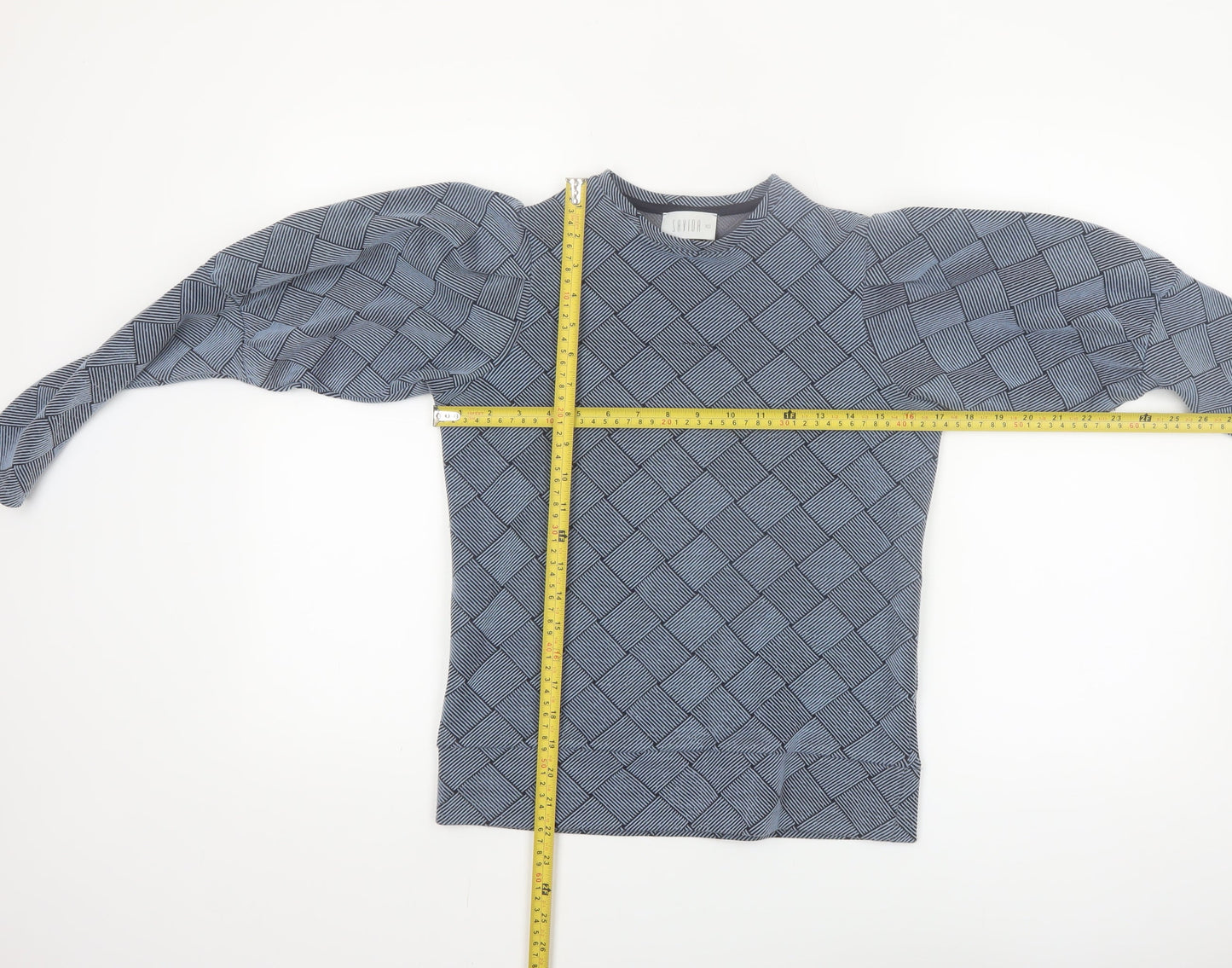Savida Women's Blue Geometric Puff Sleeve Blouse XS