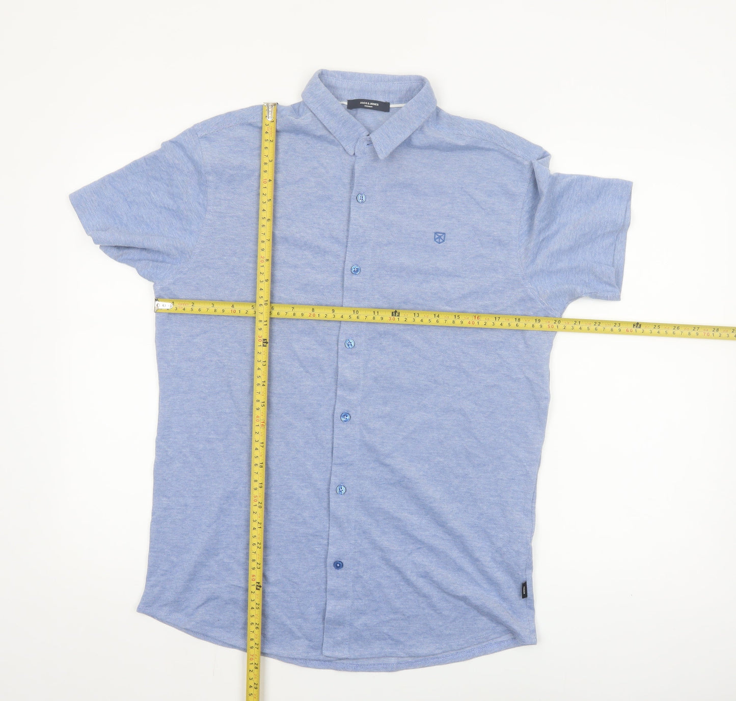 Jack & Jones Men's Blue Short Sleeve Regular Fit Button-Up Shirt Size S