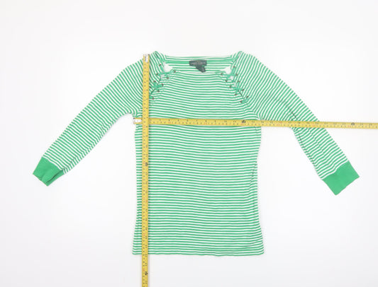 Ralph Lauren LRL Women's Green White Striped Cotton Long Sleeve Top XS