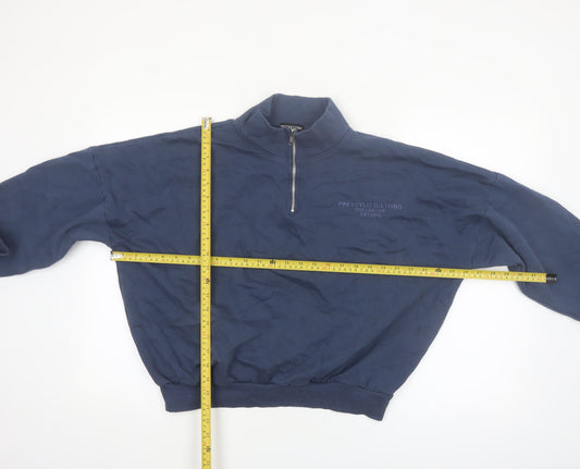 PrettyLittleThing Women Blue 1/4 Zip Sweatshirt Size S Cotton Blend