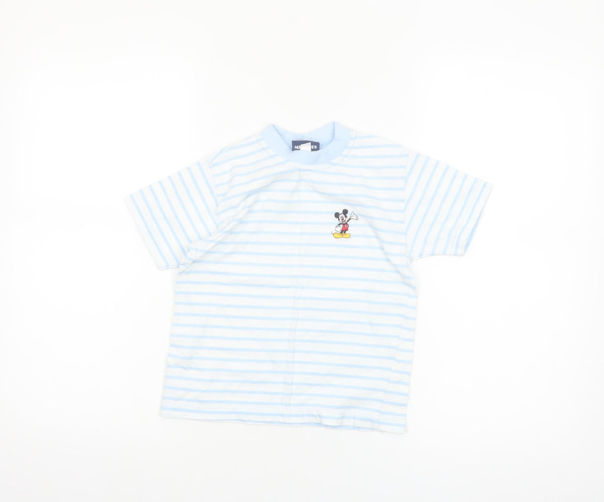 Front view of Disney girls’ blue striped mickey mouse cotton t-shirt 4-5 years