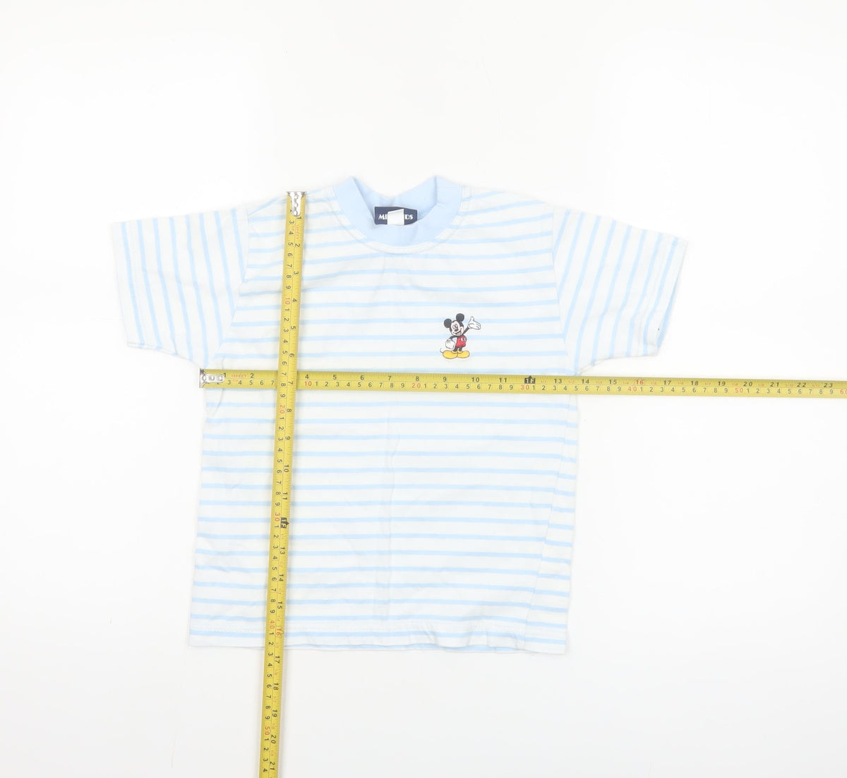 Back view of Disney girls’ blue striped mickey mouse cotton t-shirt 4-5 years